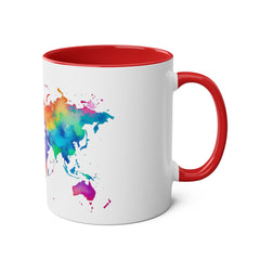 Colorful Map Two-Tone Coffee Mug - 11oz Travel Lovers Gift