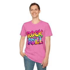 Colorful Rock & Roll Unisex Softstyle T-Shirt, Retro Tee, Music Lover Gift, Festival Wear, Rock Concert Apparel, Unisex Graphic Tee