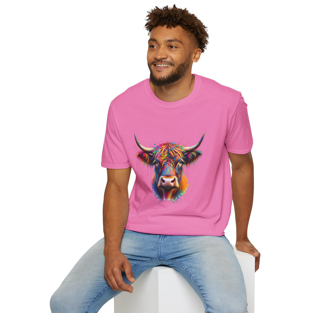 Highland Cow Graphic T-Shirt, Fun Farm Animal Tee, Cute Gift for Cow Lovers, Unisex Softstyle Shirt for Casual Wear