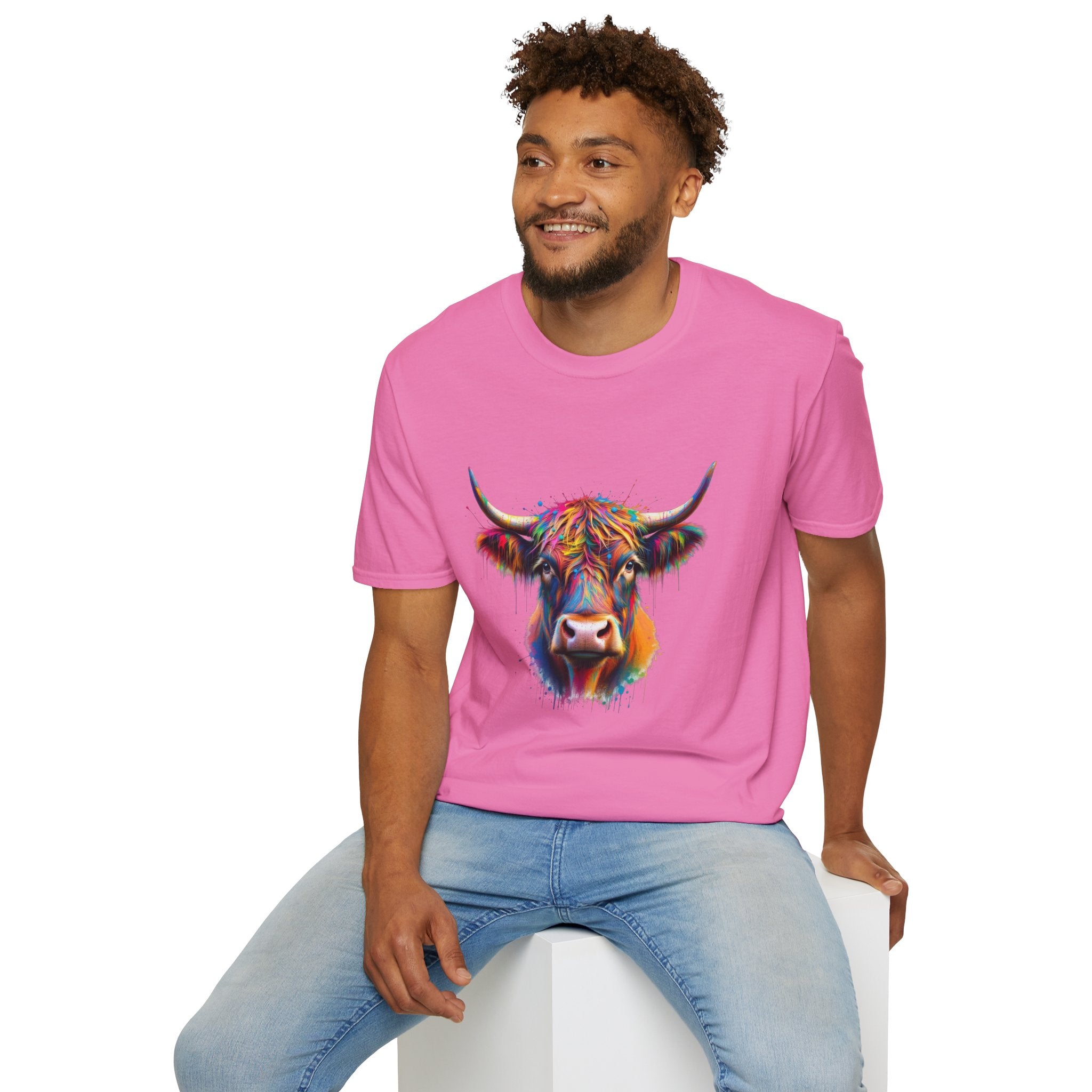 Highland Cow Graphic T-Shirt, Fun Farm Animal Tee, Cute Gift for Cow Lovers, Unisex Softstyle Shirt for Casual Wear