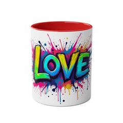 Colorful Love Coffee Mug - 11oz Two-Tone Mug for Valentine's Day & Everyday Joy