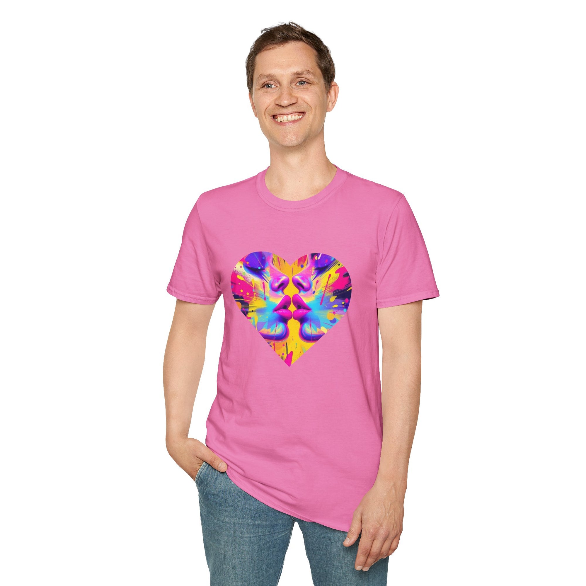 Vibrant Heart Art T-Shirt, Colorful Unisex Tee for Couples, Gift for Valentine's Day, Artistic Love Shirt, Casual Everyday Wear