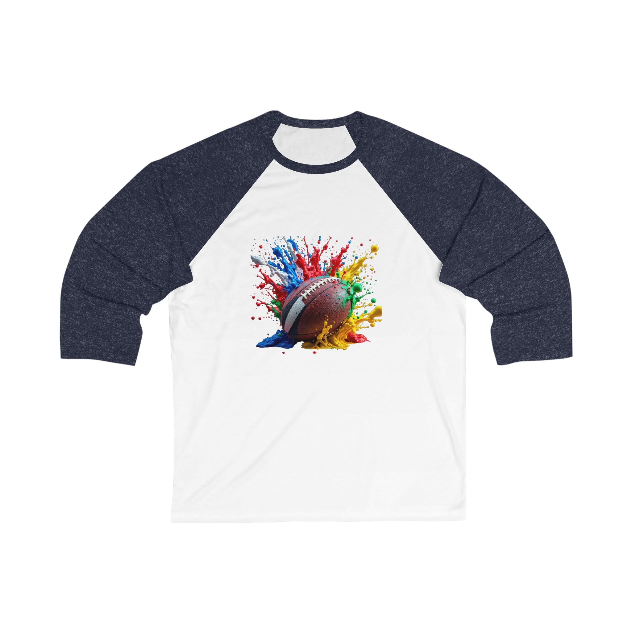 Colorful Rugby Ball Splash Unisex Baseball Tee, Casual Sports Shirt, Athleisure Wear, Gift for Sports Fans, Game Day Outfit