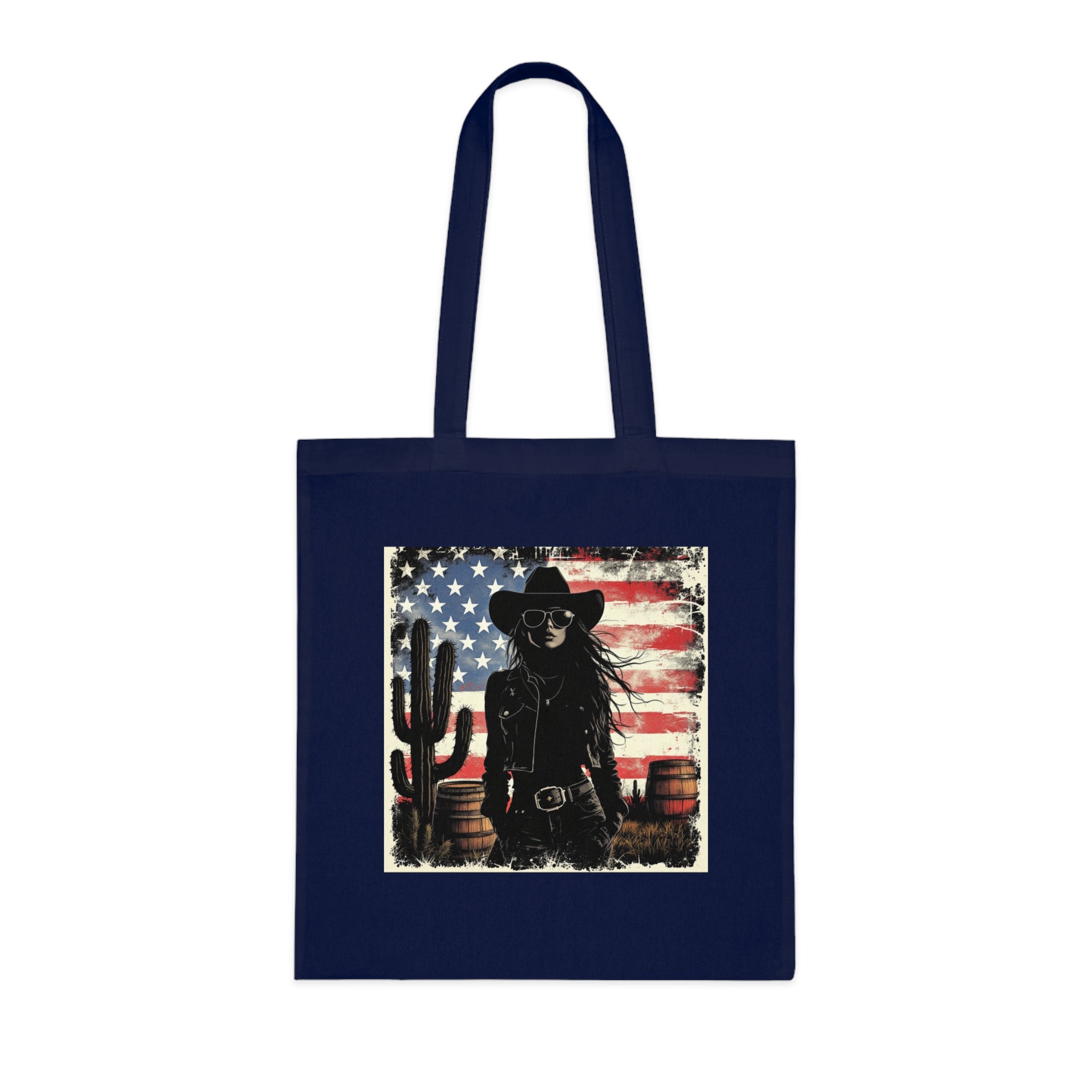 Western Cowboy Cotton Tote Bag, Bohemian Style Tote, USA Flag Design, Festival Accessory, Eco-Friendly Shopper