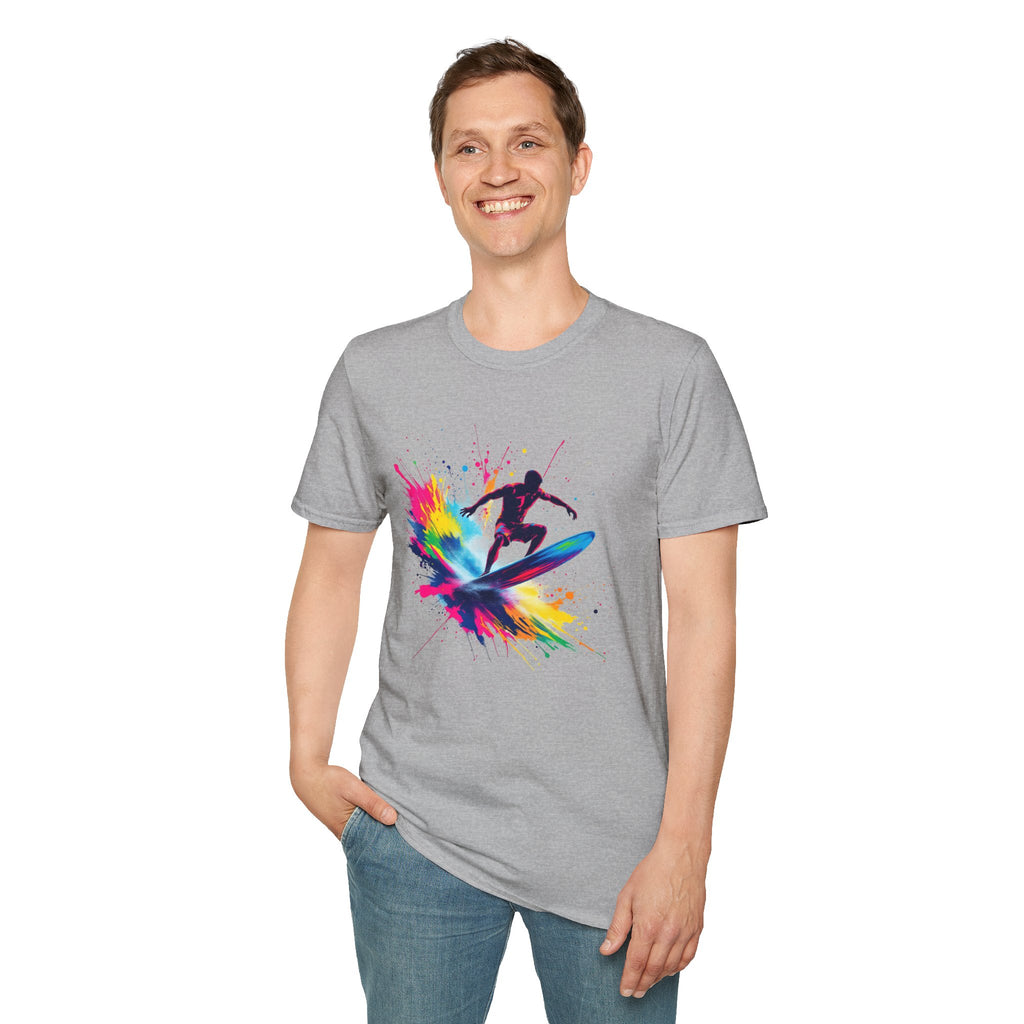 Colorful Surfing Unisex T-Shirt, Casual Beach Wear, Summer Vibes, Gift for Surfers, Beach Lovers, Graphic Tee
