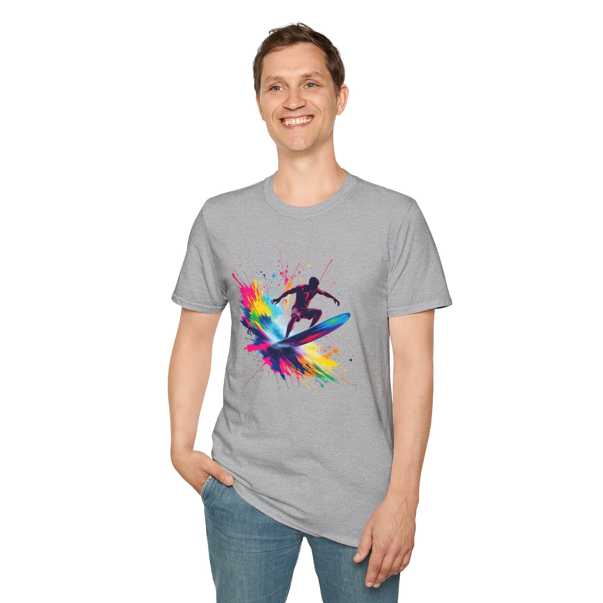 Colorful Surfing Unisex T-Shirt, Casual Beach Wear, Summer Vibes, Gift for Surfers, Beach Lovers, Graphic Tee