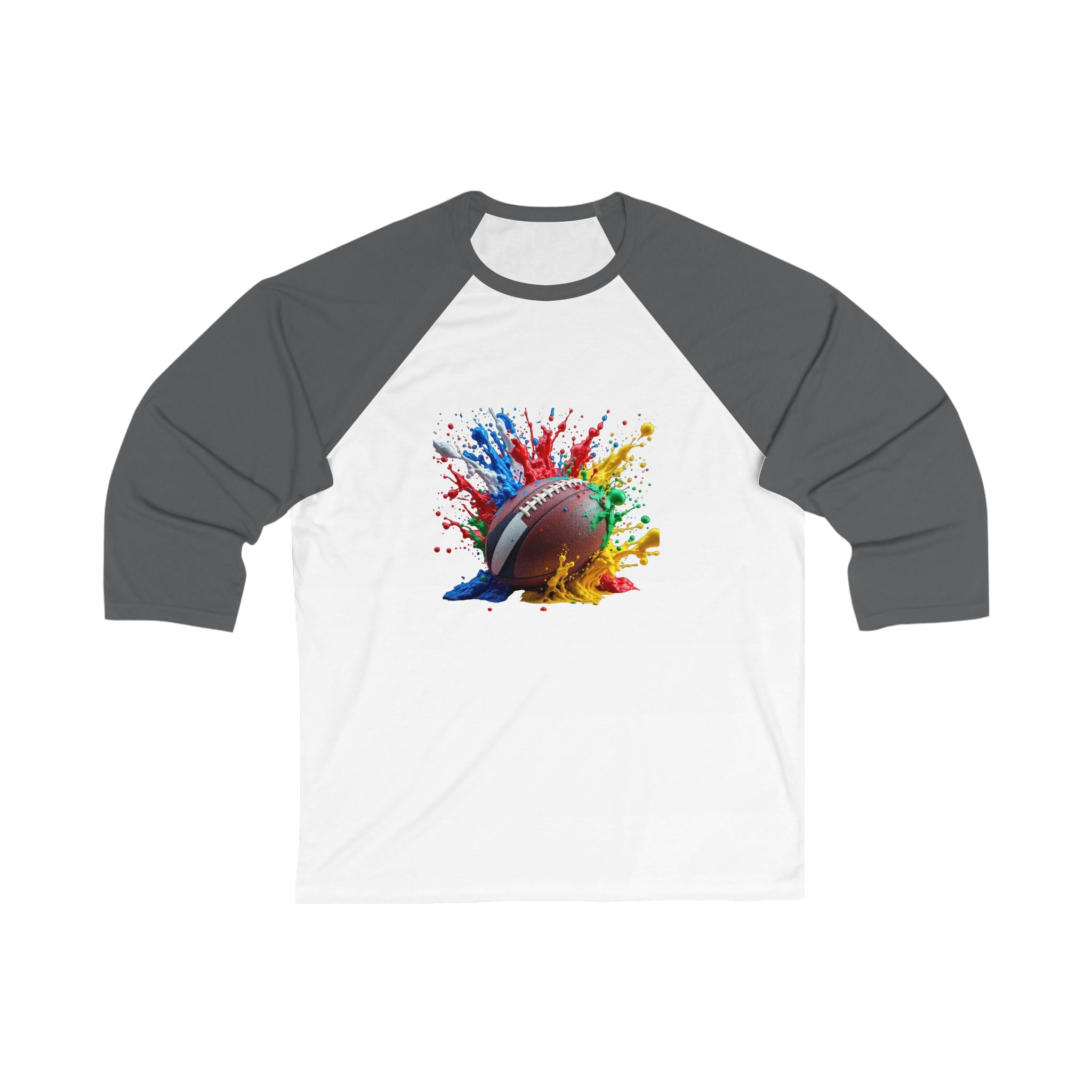 Colorful Rugby Ball Splash Unisex Baseball Tee, Casual Sports Shirt, Athleisure Wear, Gift for Sports Fans, Game Day Outfit