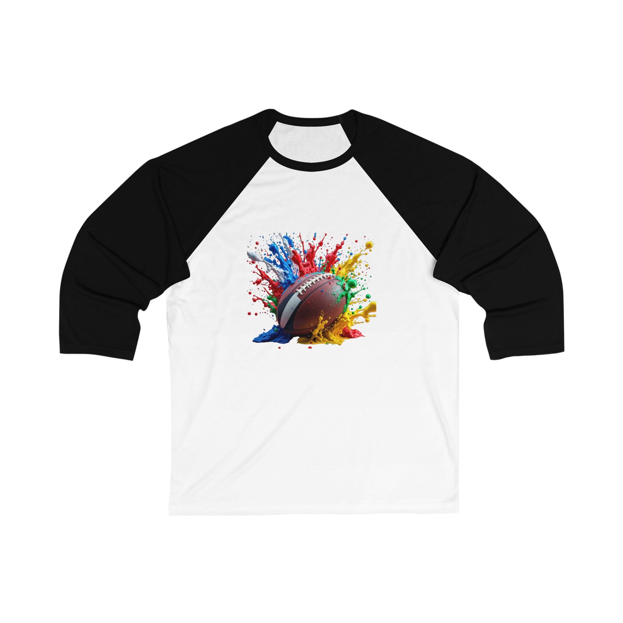 Colorful Rugby Ball Splash Unisex Baseball Tee, Casual Sports Shirt, Athleisure Wear, Gift for Sports Fans, Game Day Outfit