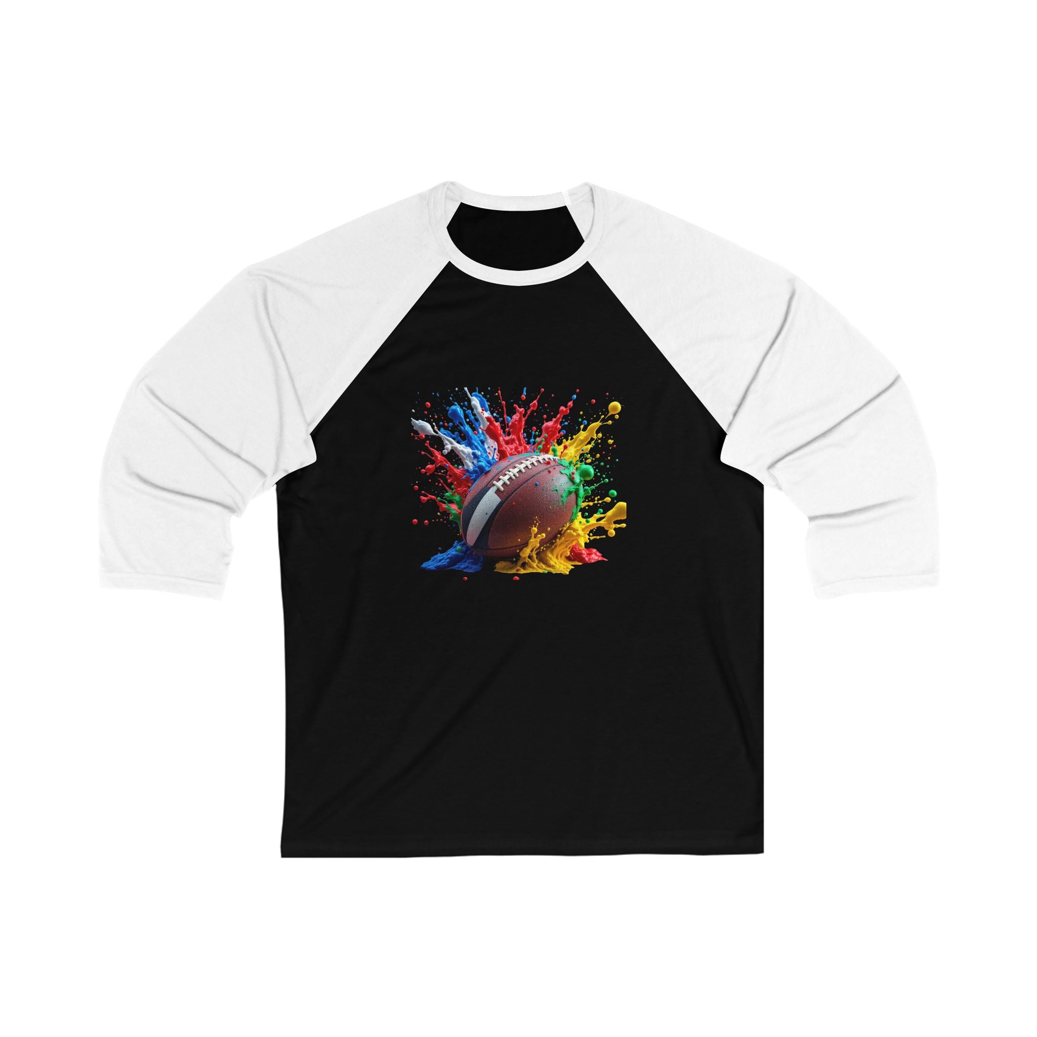 Colorful Rugby Ball Splash Unisex Baseball Tee, Casual Sports Shirt, Athleisure Wear, Gift for Sports Fans, Game Day Outfit
