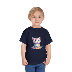 Cute Cat Toddler Tee - Whimsical Graphic Short Sleeve Shirt for Kids