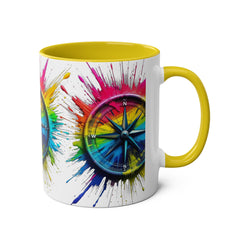 Vibrant Compass Two-Tone Coffee Mug | Colorful Gradient Design for Adventurers