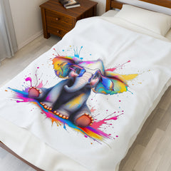 Colorful Elephant Plush Blanket - Cozy Velveteen Throw for Kids & Animal Lovers