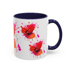 Vibrant Floral Accent Coffee Mug - Colorful Poppy Design - 11 & 15oz