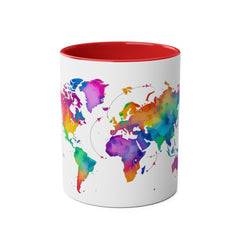 Colorful Map Two-Tone Coffee Mug - 11oz Travel Lovers Gift