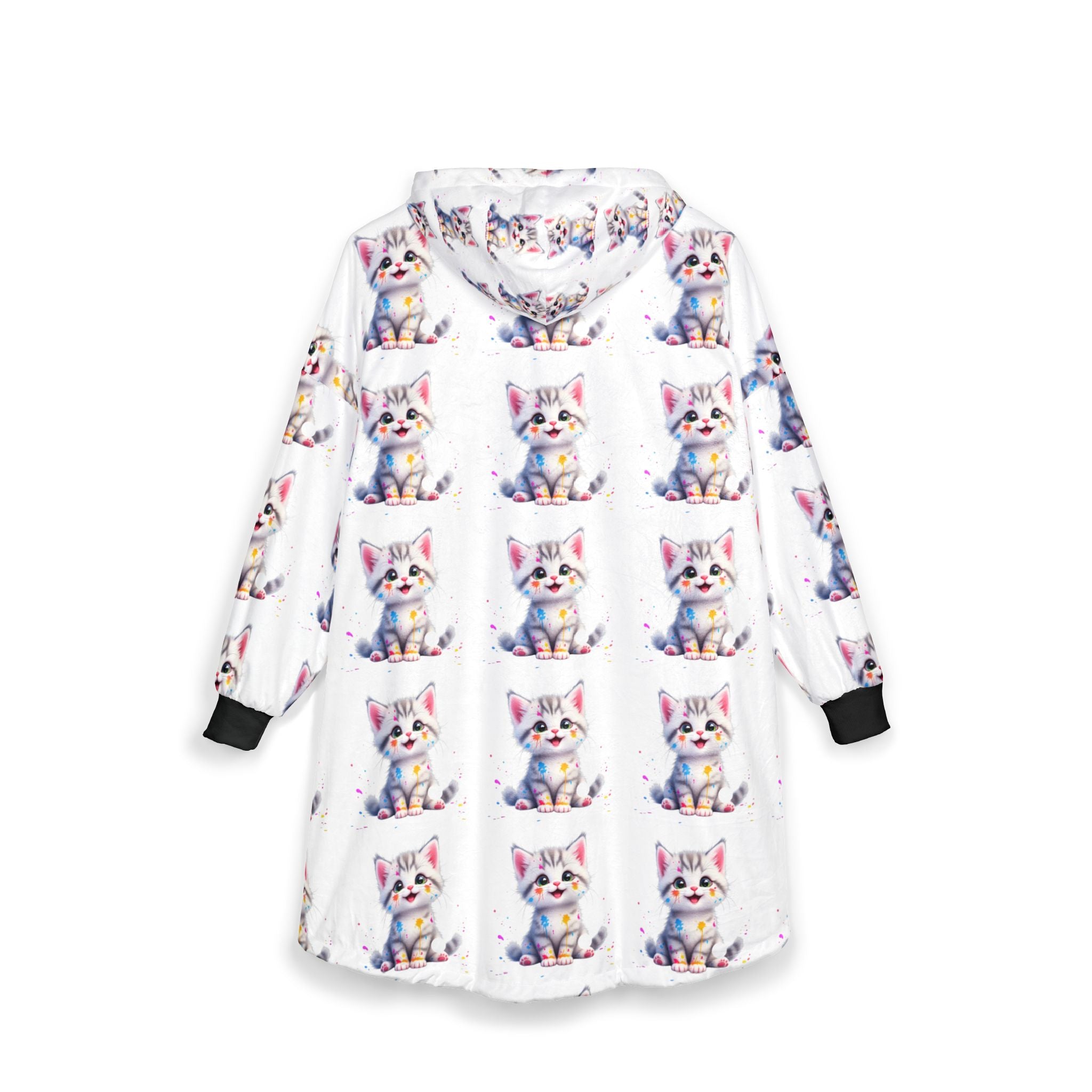 Cozy Cat Print Unisex Hooded Blanket - Perfect for Relaxing & Gifting