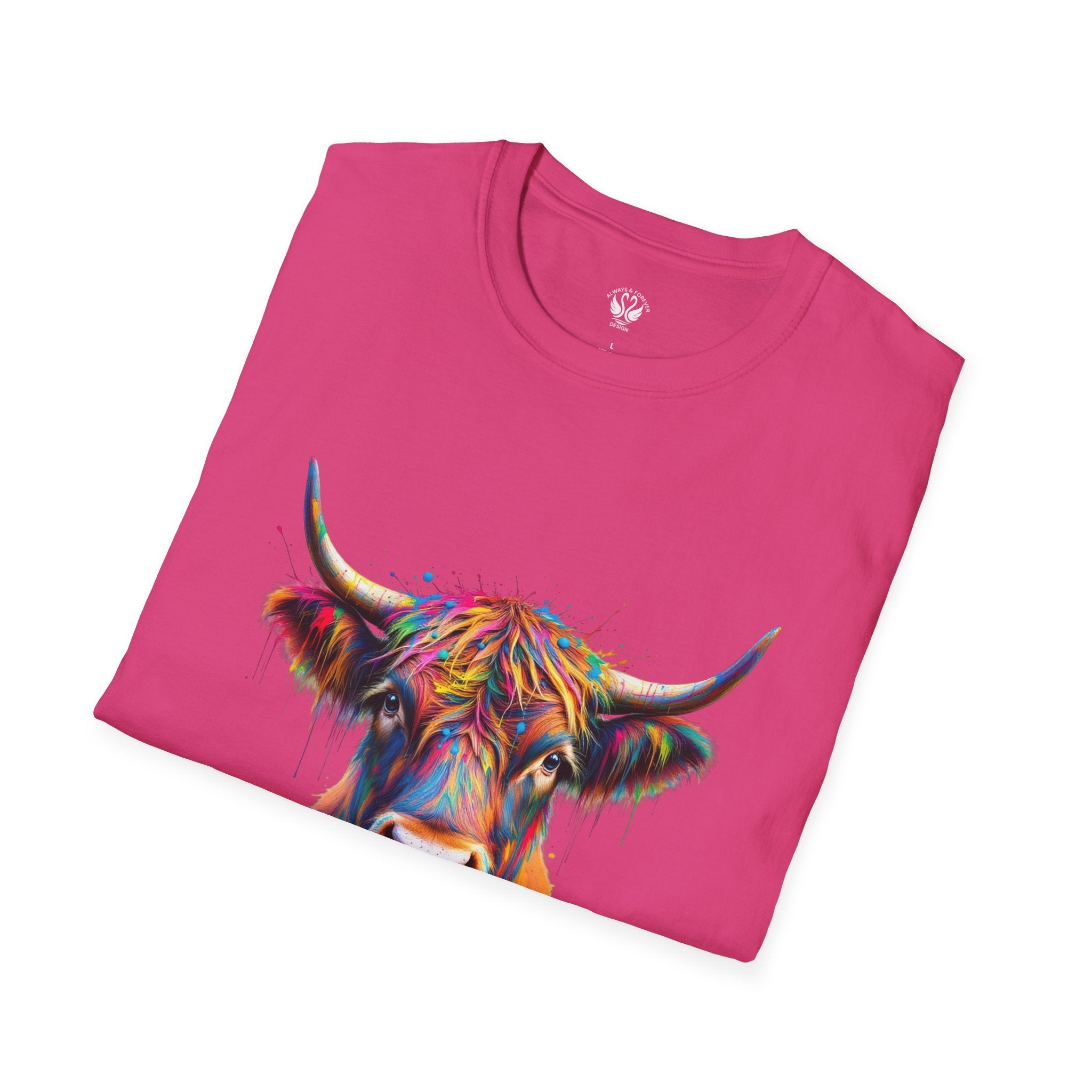 Highland Cow Graphic T-Shirt, Fun Farm Animal Tee, Cute Gift for Cow Lovers, Unisex Softstyle Shirt for Casual Wear