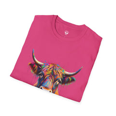 Highland Cow Graphic T-Shirt, Fun Farm Animal Tee, Cute Gift for Cow Lovers, Unisex Softstyle Shirt for Casual Wear