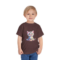 Cute Cat Toddler Tee - Whimsical Graphic Short Sleeve Shirt for Kids