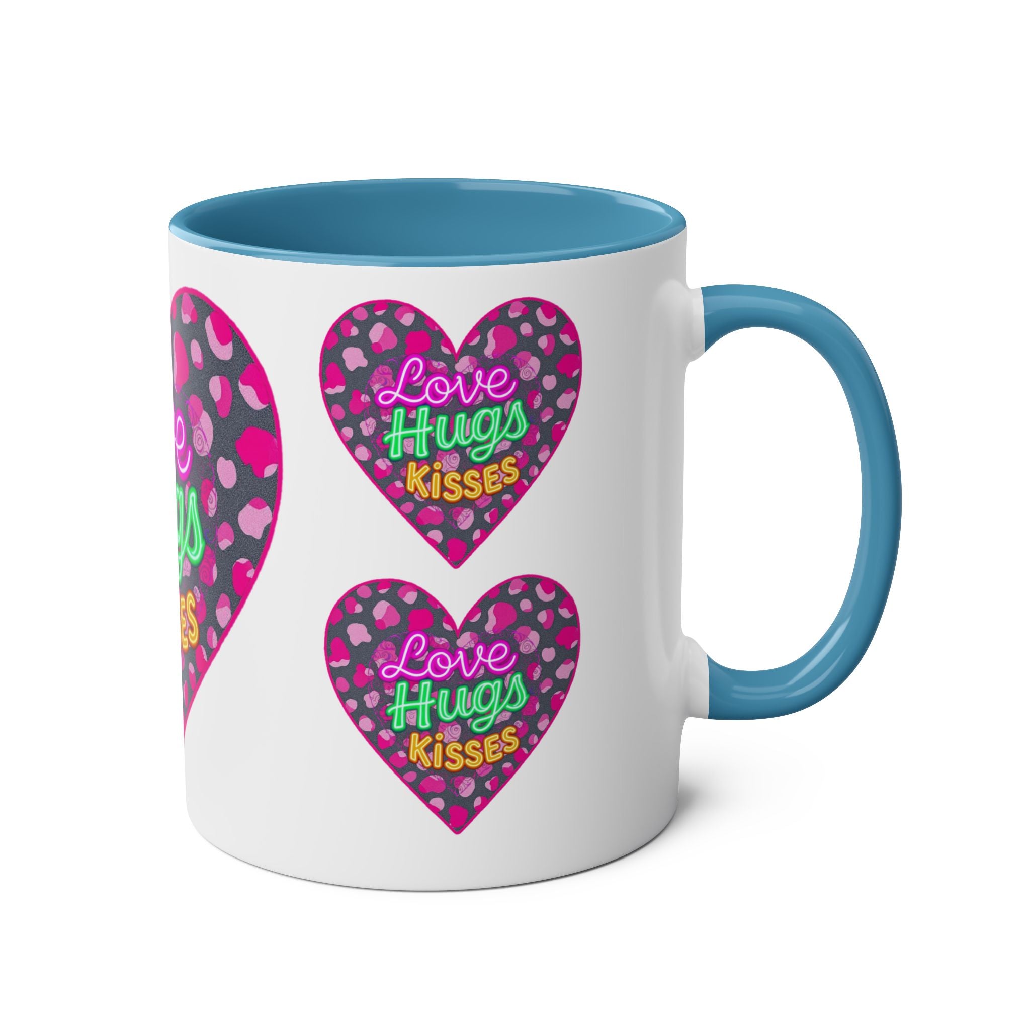 Colorful Love Mug: Perfect for Valentine's Day, Cute Gift, Coffee Break, Home Decor, Heart Design, Love Hugs Kisses