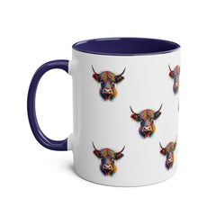 Vibrant Highland Cow Coffee Mug - Colorful Two-Tone 11oz Drinkware