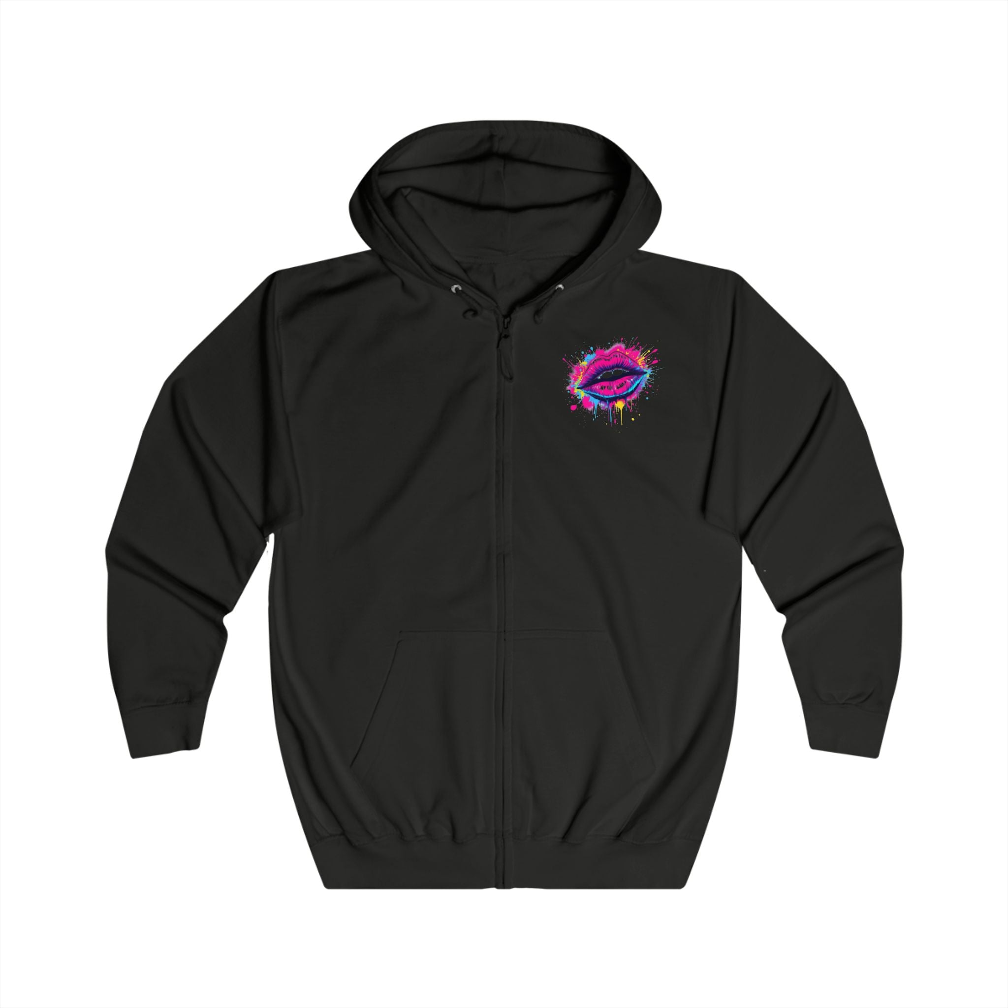 Colorful Lips Unisex Full Zip Hoodie, Graphic Hooded Sweatshirt, Trendy Streetwear, Art-Inspired Apparel, Gift for Her