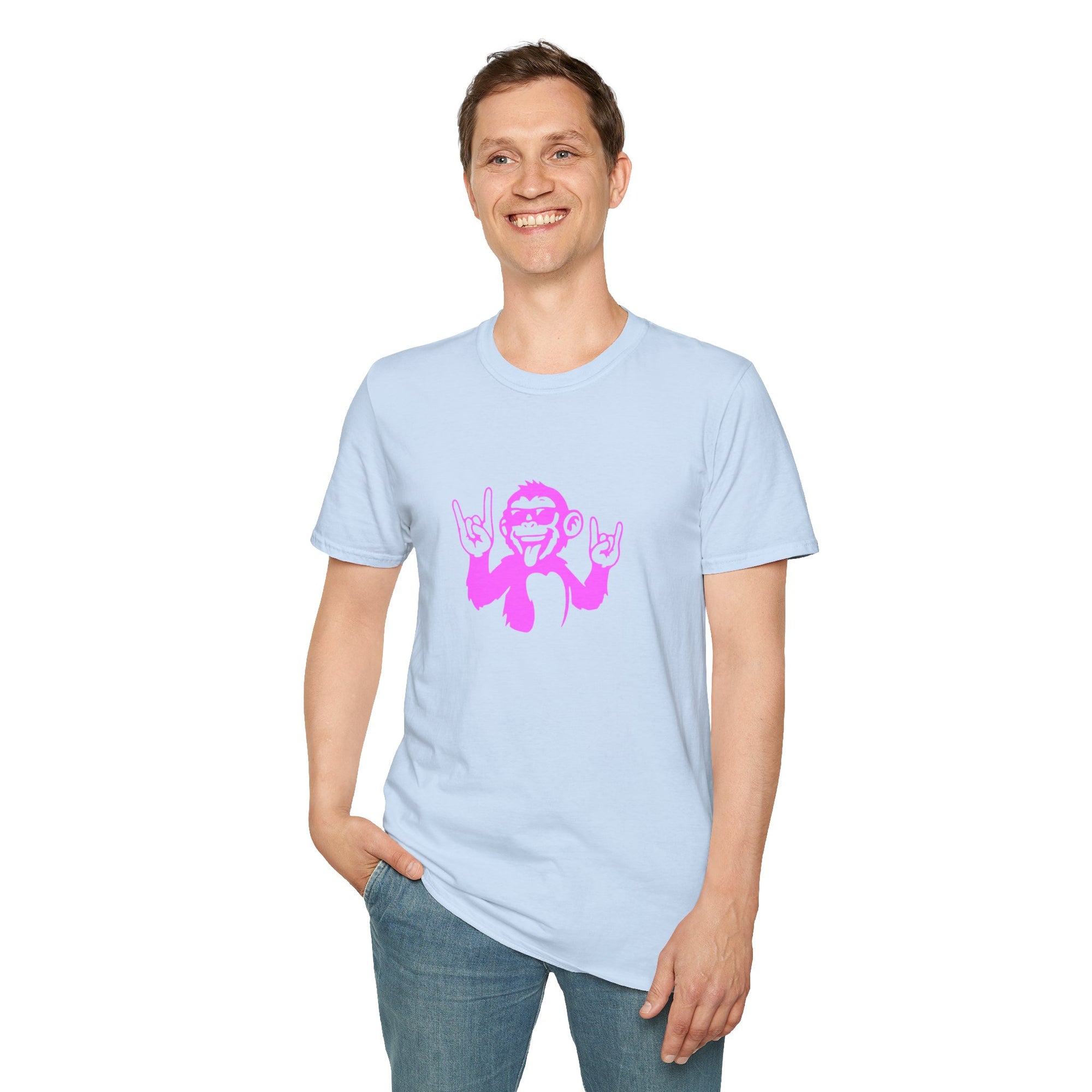 Rockin' Monkey Unisex Softstyle T-Shirt | Fun Graphic Tee | Great Gift for Music Lovers | Perfect for Parties & Casual Wear