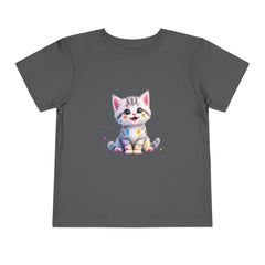 Cute Cat Toddler Tee - Whimsical Graphic Short Sleeve Shirt for Kids