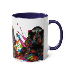 Colorful Dog Art Two-Tone Coffee Mug - 11oz, Perfect Gift for Dog Lovers