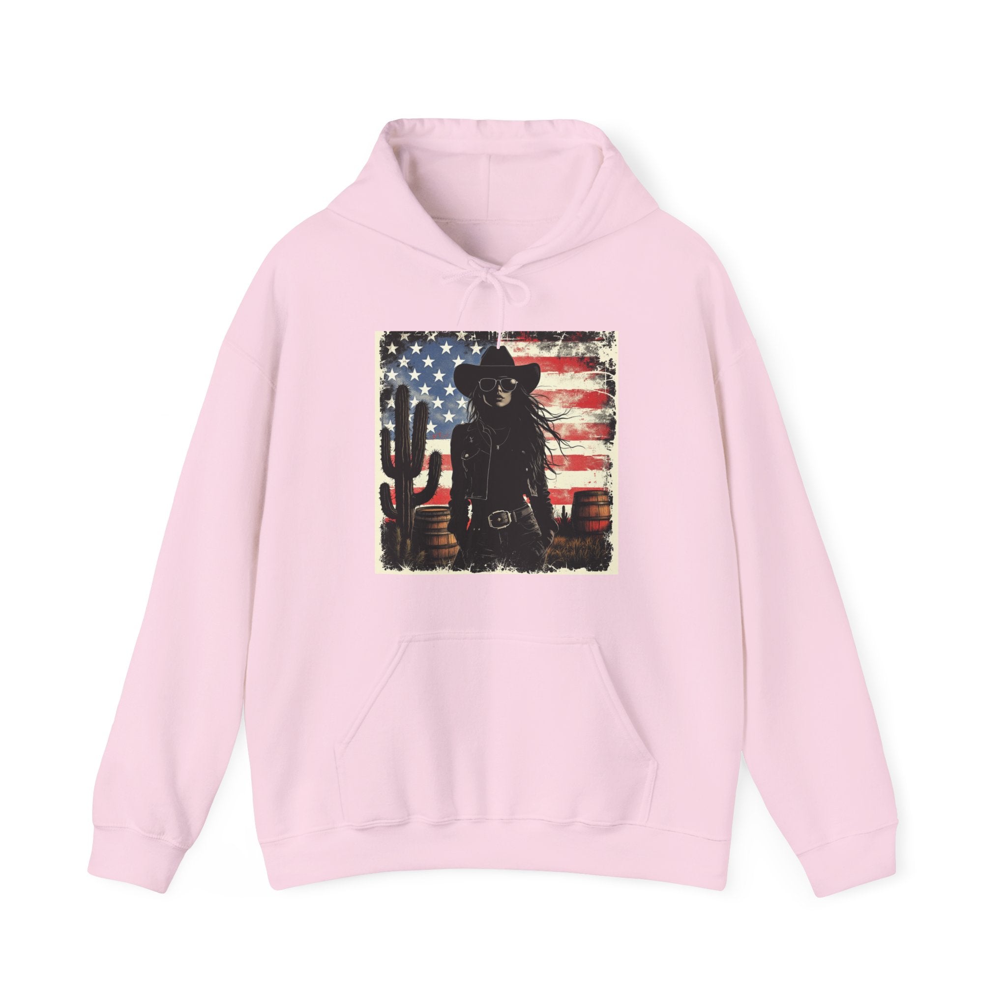 Western Cowboy Hoodie - Unisex Heavy Blend Sweatshirt, American Flag Design, Fashion Statement, Gift for Him, Cozy Apparel