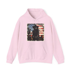Western Cowboy Hoodie - Unisex Heavy Blend Sweatshirt, American Flag Design, Fashion Statement, Gift for Him, Cozy Apparel