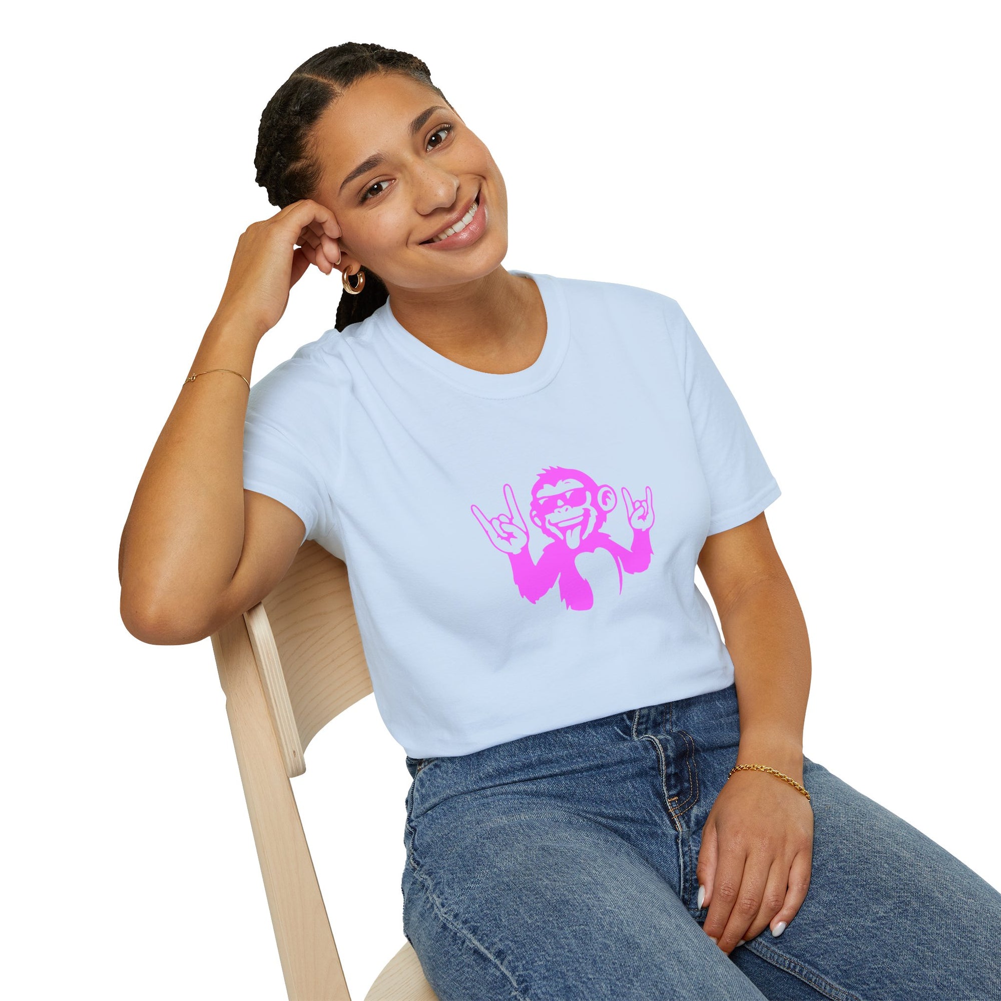 Rockin' Monkey Unisex Softstyle T-Shirt | Fun Graphic Tee | Great Gift for Music Lovers | Perfect for Parties & Casual Wear