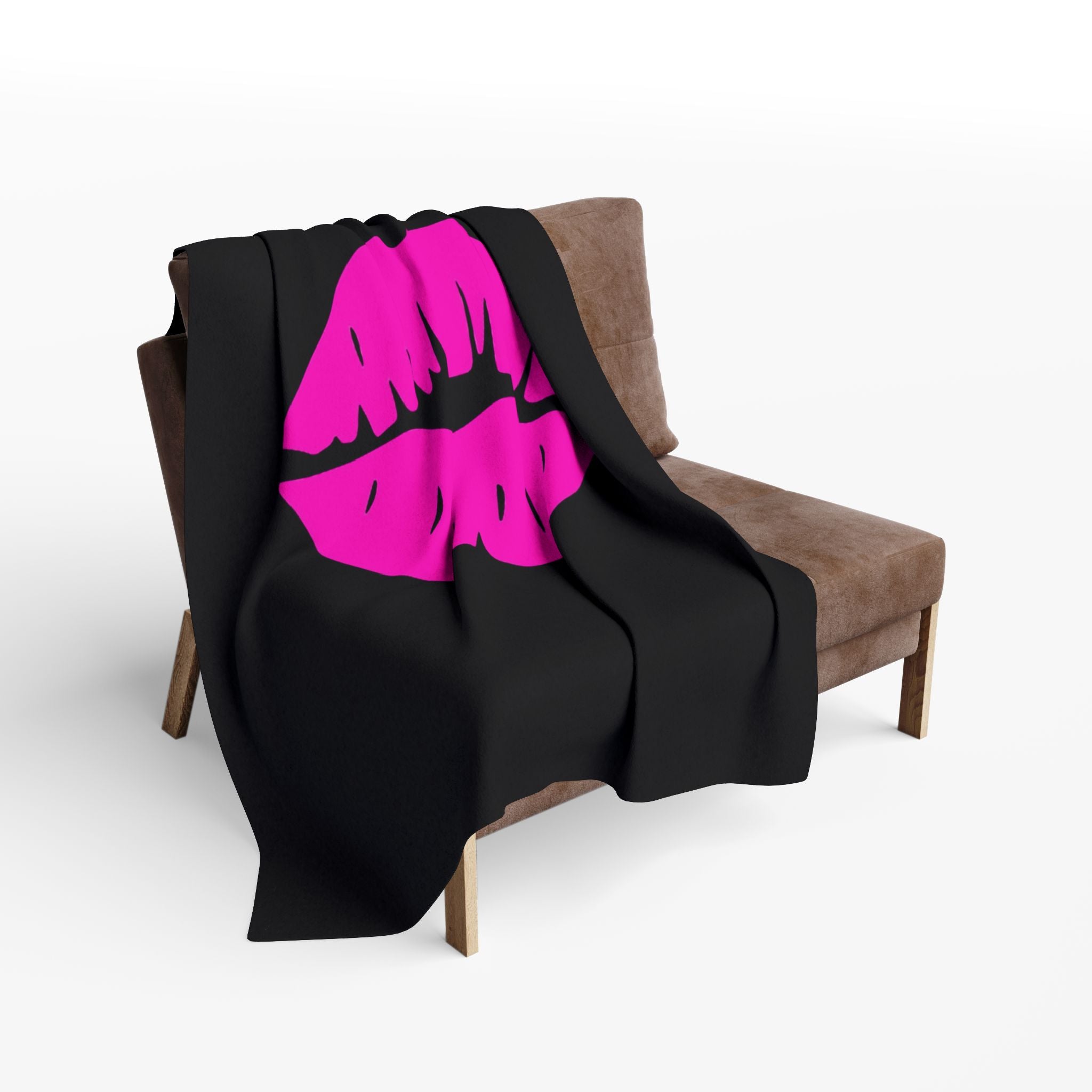 Chic Kiss Design Fleece Blanket, Cozy Throw Blanket, Glam Decor, Romantic Gift, Valentine's Day, Bedroom Essential, Unique Blanket