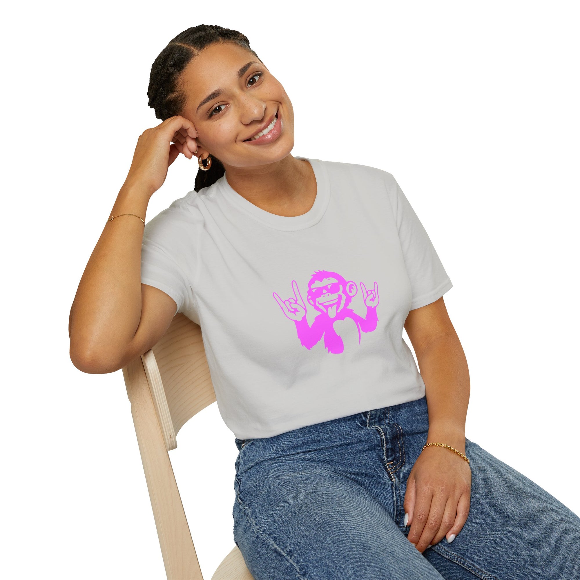 Rockin' Monkey Unisex Softstyle T-Shirt | Fun Graphic Tee | Great Gift for Music Lovers | Perfect for Parties & Casual Wear