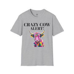 Colorful Cow Alert T-Shirt, Funny Cow Tee, Animal Lover Gift, Quirky Casual Wear, Farm Animal Shirt, Unique Graphic Tee