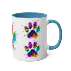Colorful Paw Print Coffee Mug, Pet Lover Gift, Two-Tone Mug, Fun Dog Accessories, Vibrant Pet Themed Drinkware