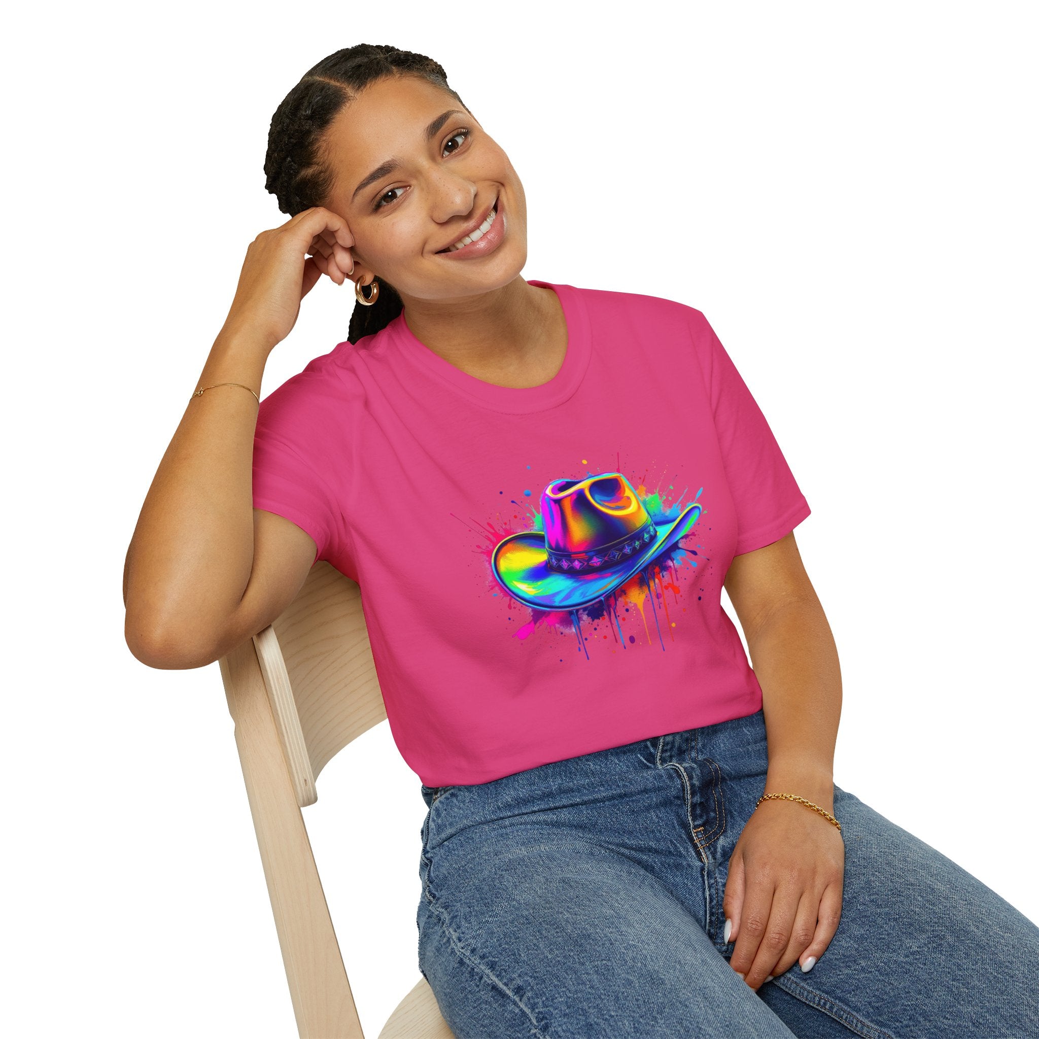 Colourful Cowboy Hat Unisex T-Shirt, Fun Graphic Tee, Festival Wear, Summer Celebration Shirt, LGBTQ Pride Apparel, Gift for Friends