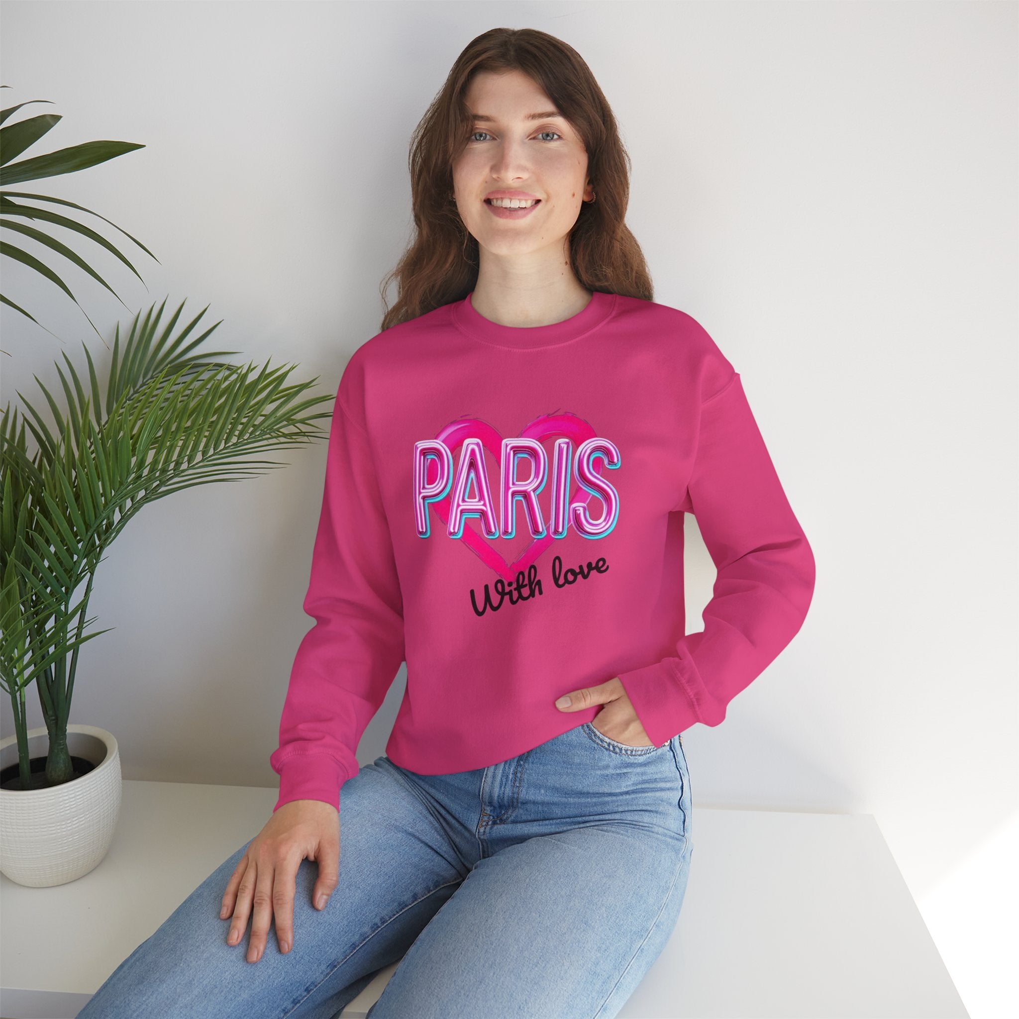 Paris Love Crewneck Sweatshirt, Gift for Her, Cozy Fashion, Travel Souvenir, Valentine's Day, Casual Style