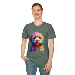 Colorful Puppy Art T-Shirt, Animal Lover Gift, Pet Owner Apparel, Fun Fashion for Dog Lovers, Unique Graphic Tee