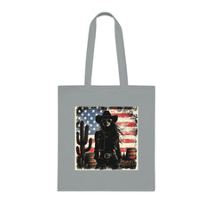 Western Cowboy Cotton Tote Bag, Bohemian Style Tote, USA Flag Design, Festival Accessory, Eco-Friendly Shopper