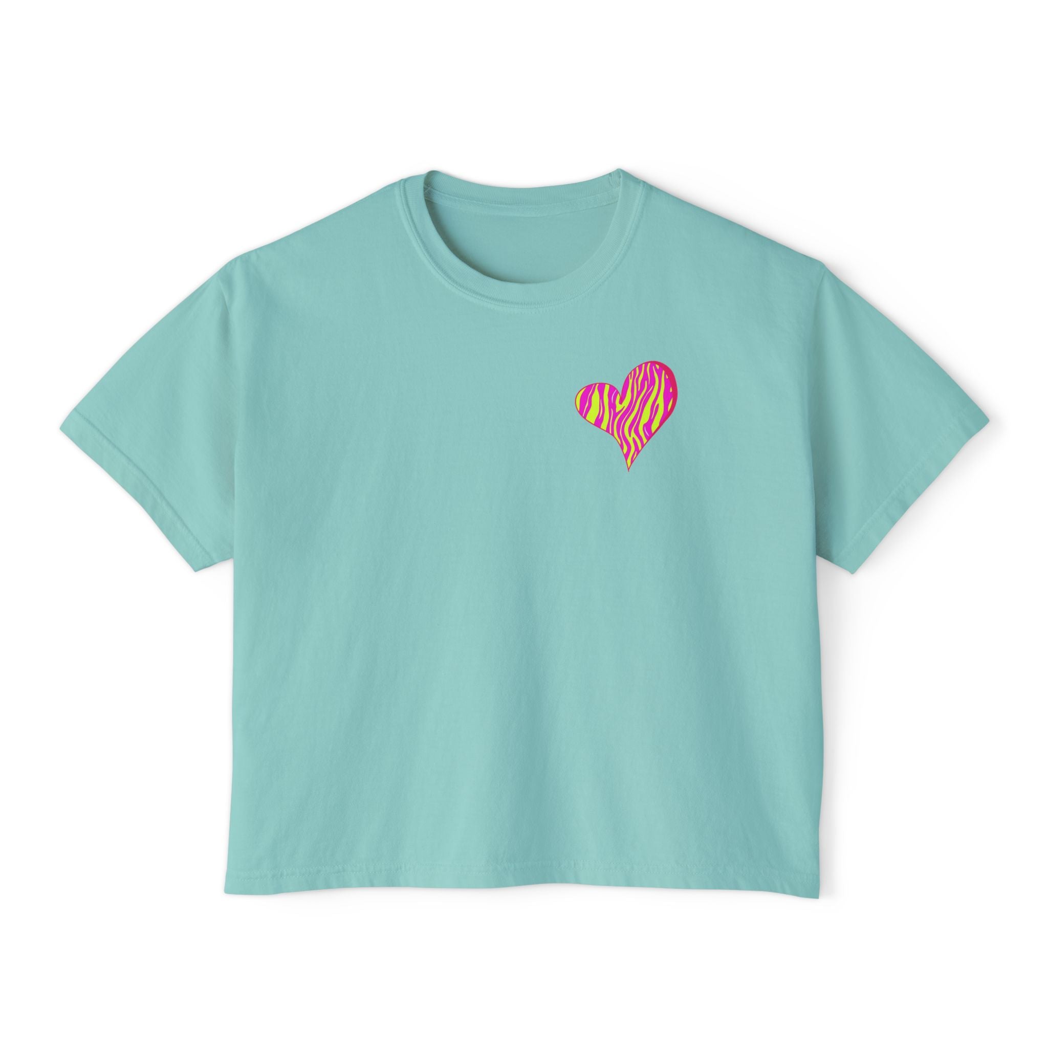 Women's Boxy Tee with Vibrant Heart and Pattern - Casual Summer Top, Gift for Her, Trendy Tee, Everyday Wear, Heart Print Shirt