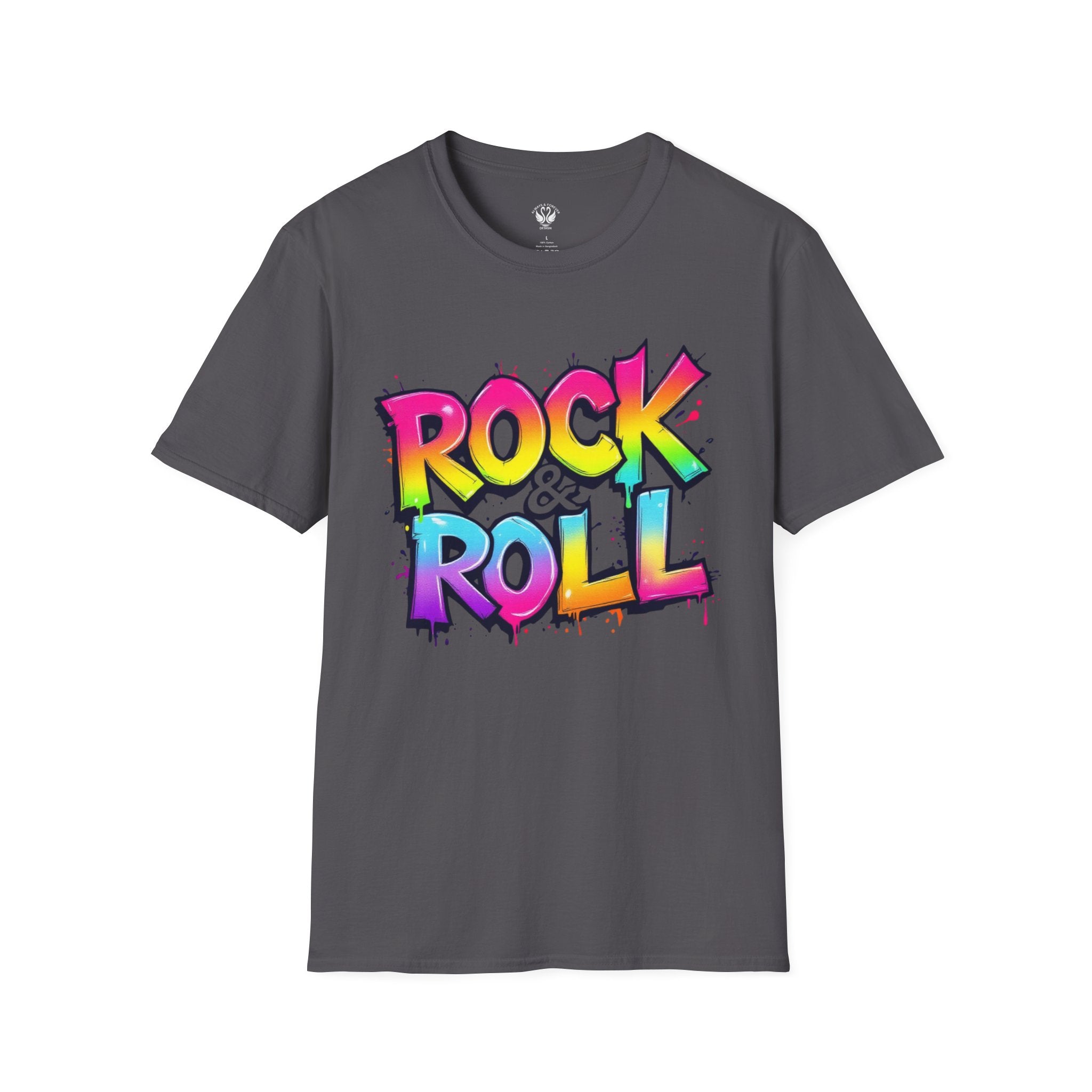 Colorful Rock & Roll Unisex Softstyle T-Shirt, Retro Tee, Music Lover Gift, Festival Wear, Rock Concert Apparel, Unisex Graphic Tee
