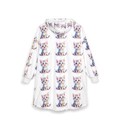 Cozy Cat Print Unisex Hooded Blanket - Perfect for Relaxing & Gifting