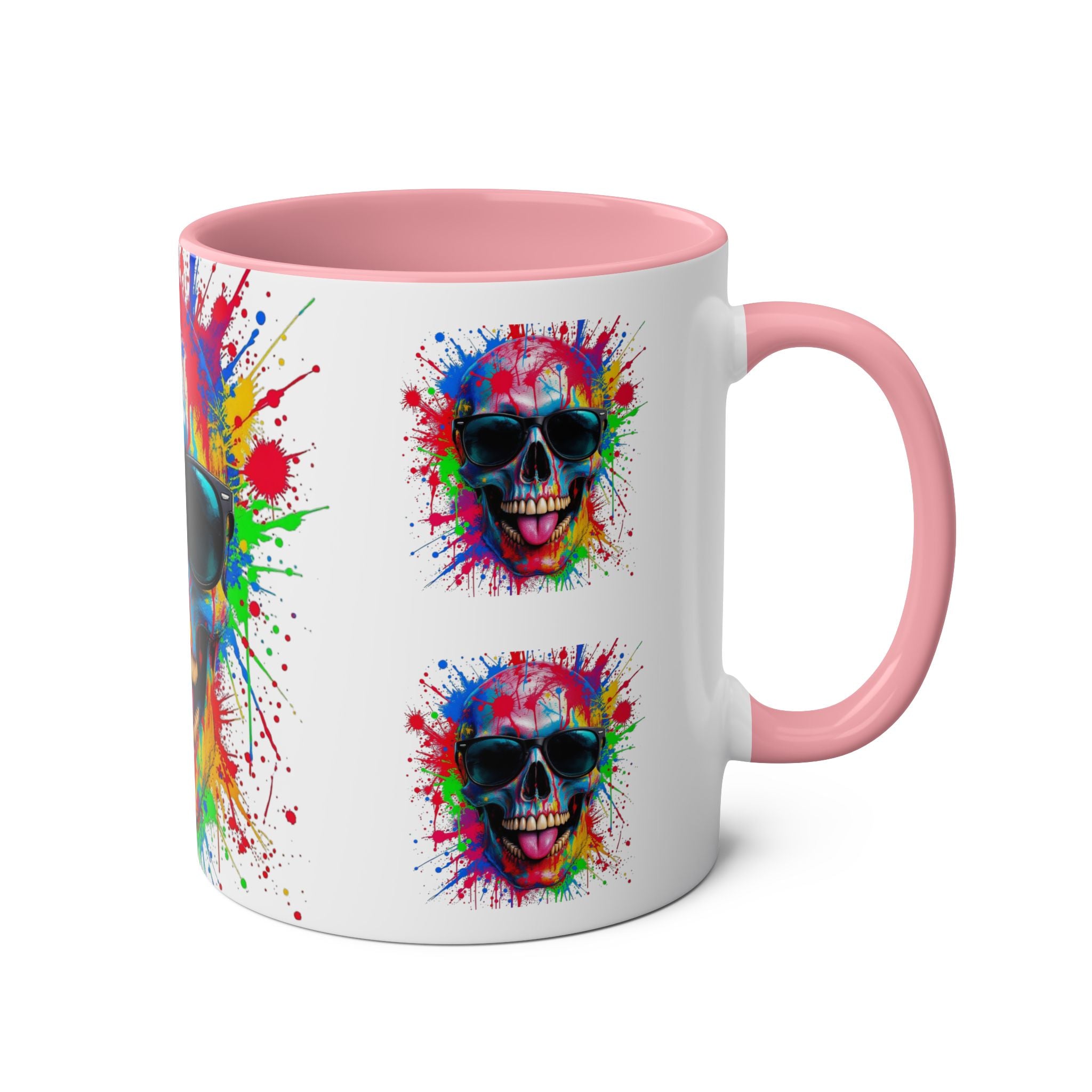 Vibrant Skull Artwork Coffee Mug - 11oz Two-Tone Design for Fun Enthusiasts