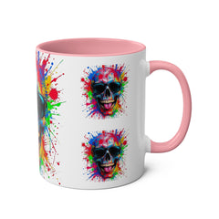 Vibrant Skull Artwork Coffee Mug - 11oz Two-Tone Design for Fun Enthusiasts