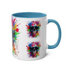 Vibrant Skull Artwork Coffee Mug - 11oz Two-Tone Design for Fun Enthusiasts