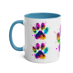 Colorful Paw Print Coffee Mug, Pet Lover Gift, Two-Tone Mug, Fun Dog Accessories, Vibrant Pet Themed Drinkware