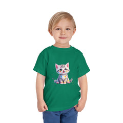 Cute Cat Toddler Tee - Whimsical Graphic Short Sleeve Shirt for Kids