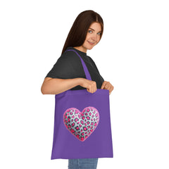 Leopard Heart Cotton Tote Bag | Cute Eco-Friendly Shopping Bag, Girlfriend Gift, Valentine's Day, Reusable Grocery Bag, Beach Bag