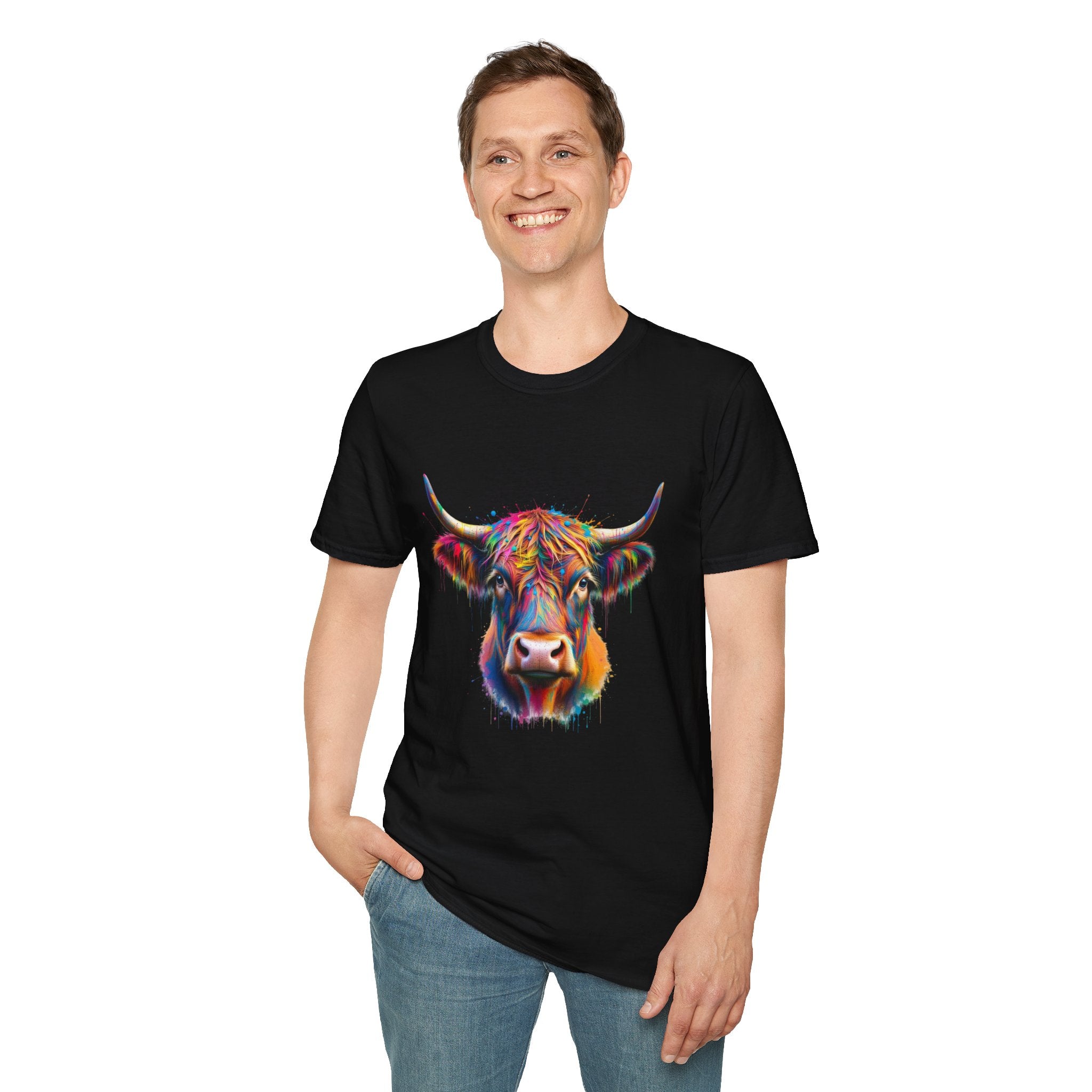 Highland Cow Graphic T-Shirt, Fun Farm Animal Tee, Cute Gift for Cow Lovers, Unisex Softstyle Shirt for Casual Wear