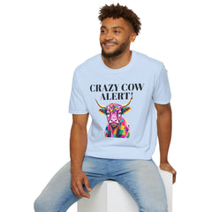 Colorful Cow Alert T-Shirt, Funny Cow Tee, Animal Lover Gift, Quirky Casual Wear, Farm Animal Shirt, Unique Graphic Tee